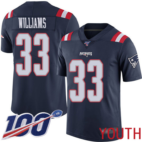 New England Patriots Football #33 100th Season Limited Navy Blue Youth Joejuan Williams NFL Jersey->youth nfl jersey->Youth Jersey
